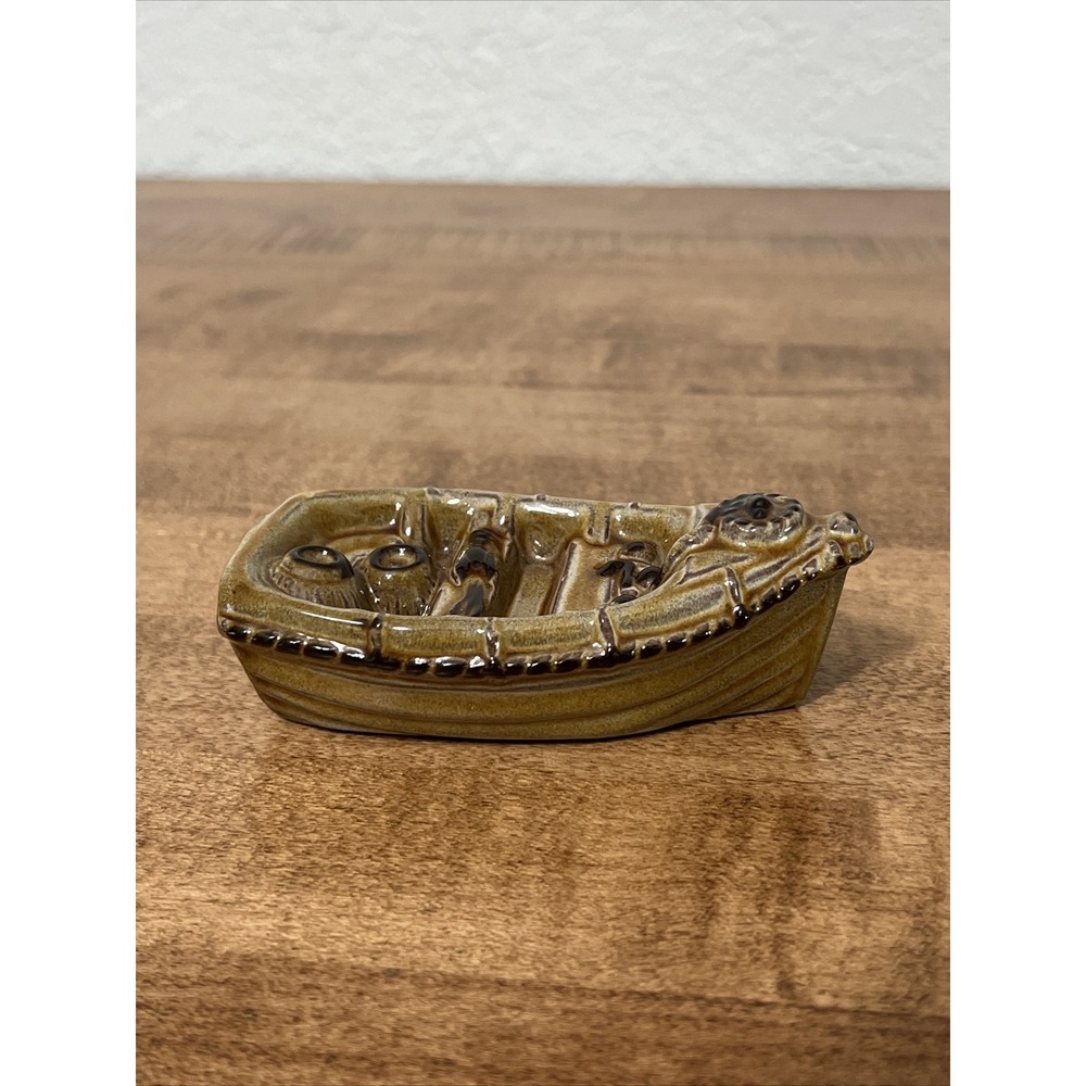 Vintage Guernsey Pottery Ceramic Clay Boat Handmade Hand Painted Figurine